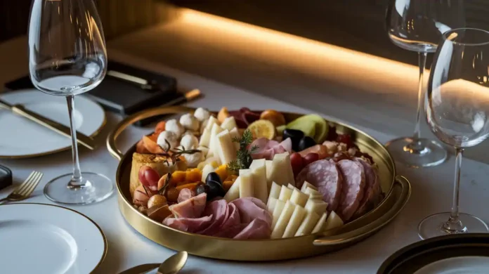 A close-up of a beautifully arranged premium serving tray