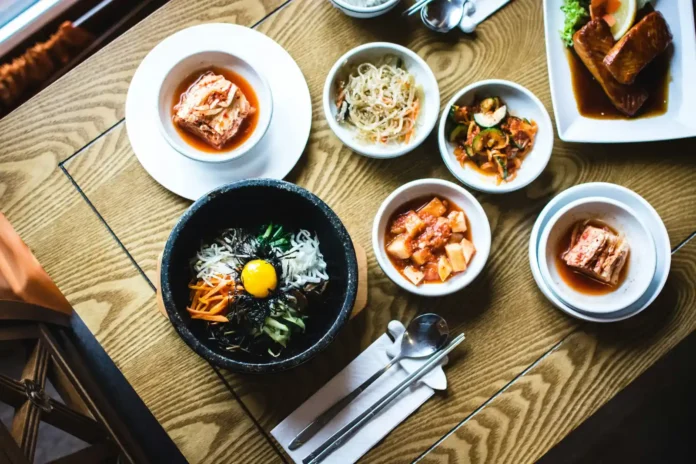 A vibrant and authentic Korean meals spread featuring dishes